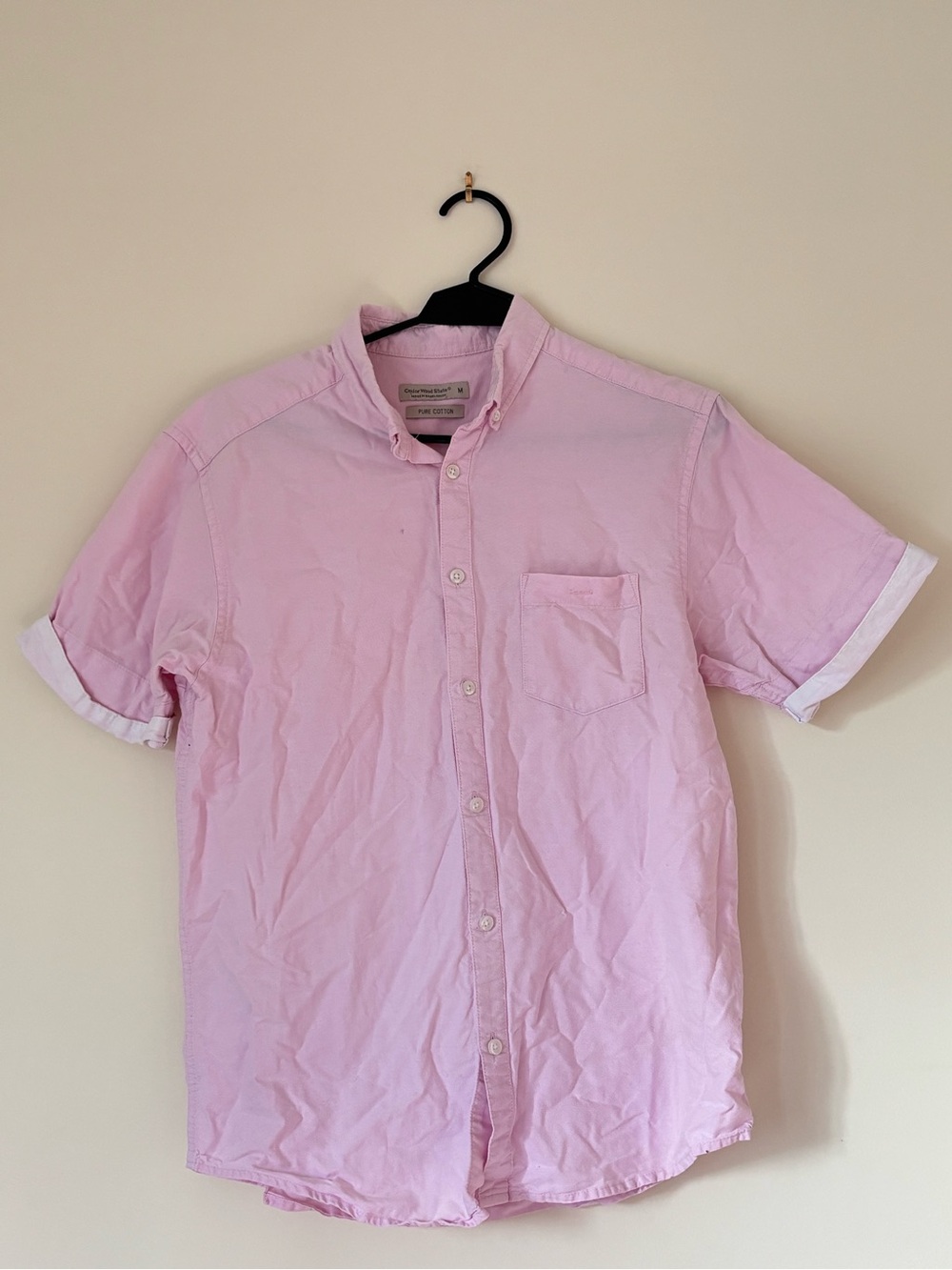 Short-Sleeve Button-Down Shirt in Light Pink